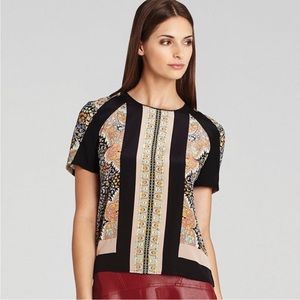 BCBG “Janie” 100% Silk Top Color Blocked Floral Print